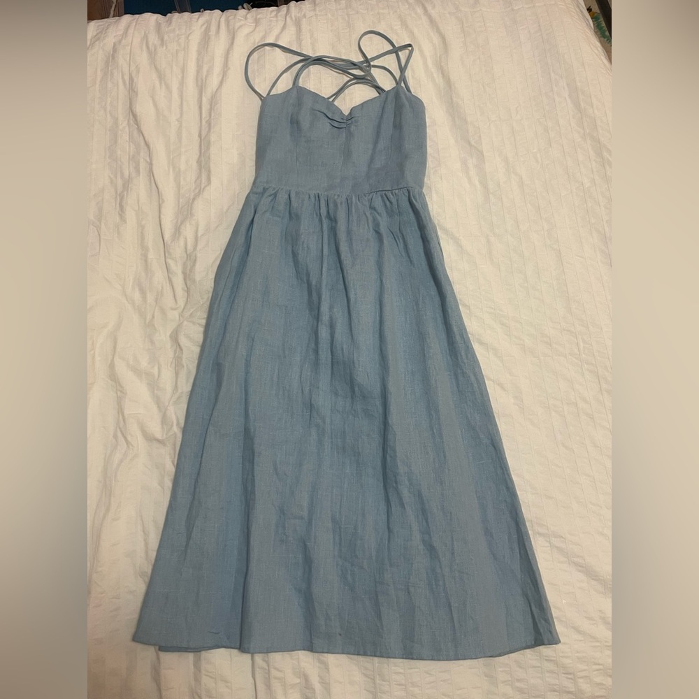 Reformation blue linen lace up sundress